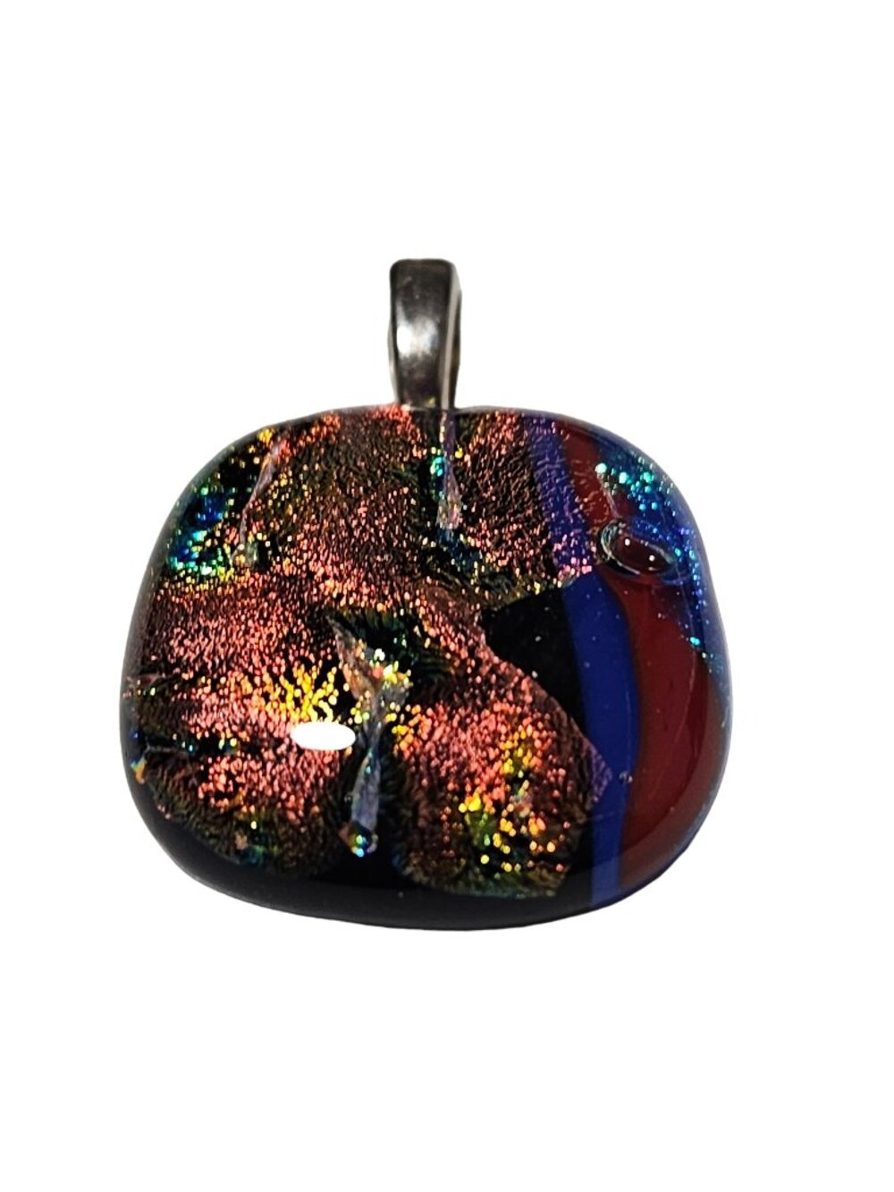 Handcrafted Dichroic Glass Pendant Abstract Design Sterling Silver Bail Jewelry